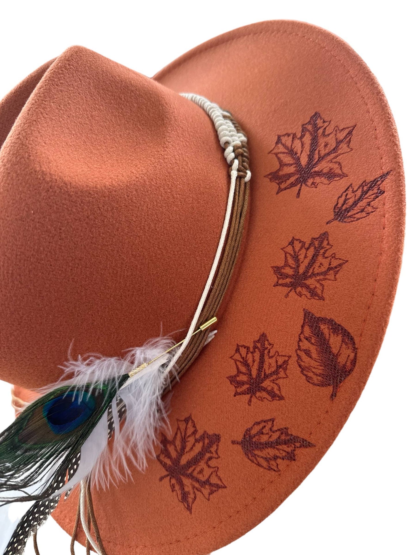 Falling Leaves Autumn Burnt Hat Western Rancher Cowboy 