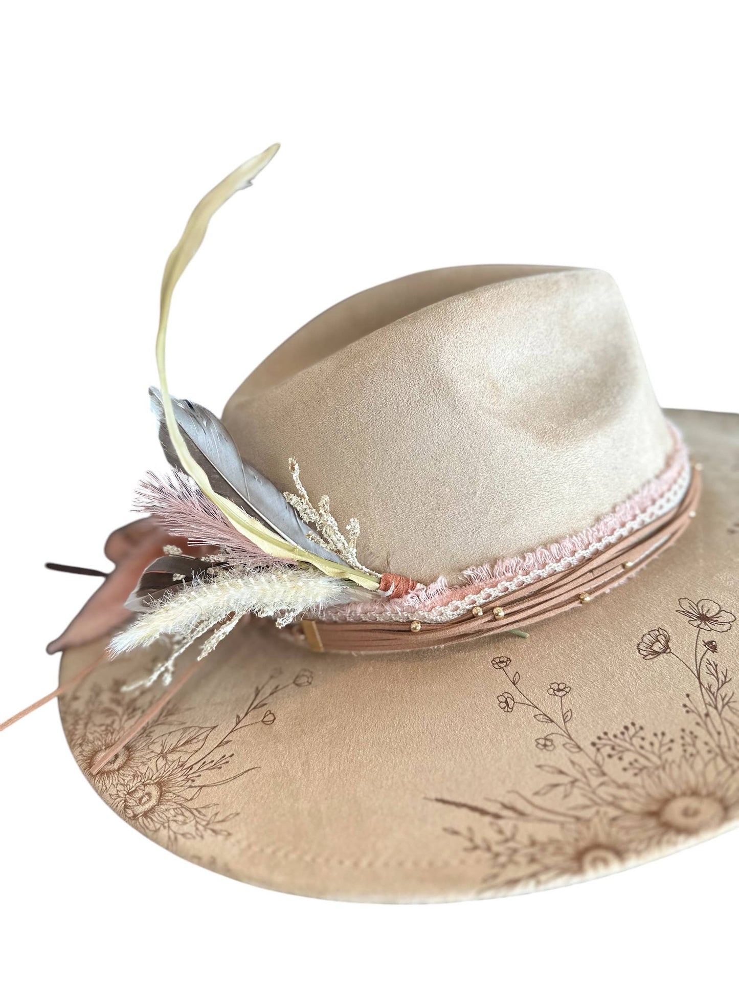 Suede Rancher Hat, Cowboy Hat | Sunflower Floral Brim